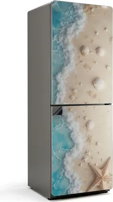 Produktbild von Strand mit Muscheln und Wellen – Magnetische Kühlschrank Abdeckung – Dekorfolie magnetisch Küche – Kühlschrank Magnet Deko – selbstklebende Magnettafel – Magnetfolie für Kühlschranktür – 70x190 cm