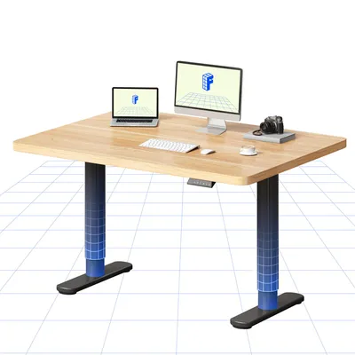 Image de Bureau réglable en hauteur FLEXISPOT CylineX 120 x 80 cm avec pieds élégants arrondis, plateau monobloc de 25 mm, capacité de charge de 80 kg, érable