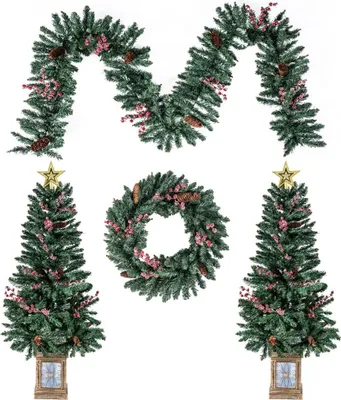 Immagine prodotto di Set di alberi di Natale artificiali con ghirlanda e , 4 pezzi