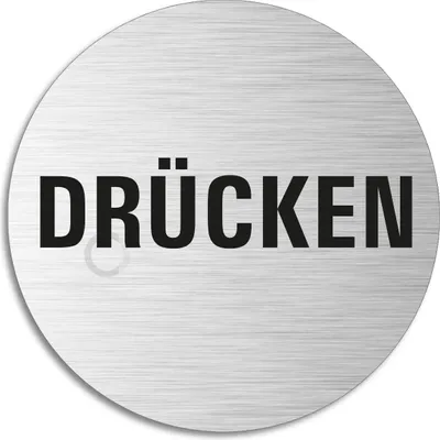 Produktbild von Schild - Drücken | Türschild aus Aluminium | Edelstahloptik selbstklebend  Ø 75 mm