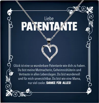 Produktbild von 22Feels Liebe Patentante Geschenk Herz Halskette mit Karte Patin Frauen Damen Collier Geburtstag Weihnachte Taufe Familie (Damen Silber 925/000 Schmuck)