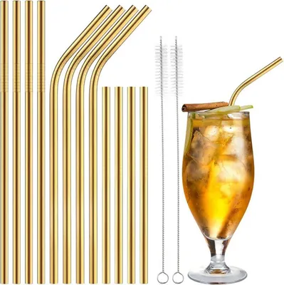 Produktbild von 12er ecooe Metall Strohhalme Wiederverwendbar Trinkhalme Edelstahl Gold Set