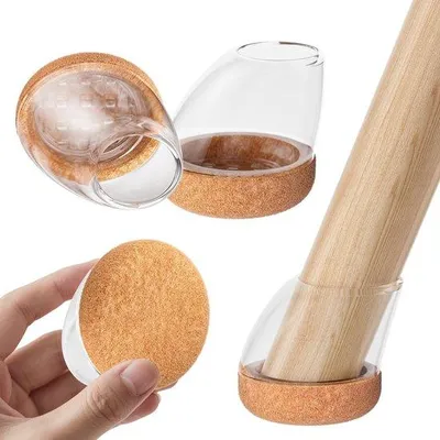 Produktbild von Famanu Stuhlbeinschutzkappen - Silikon mit Filz für schräg stehende Stuhlbeine 15°-25° - transparent