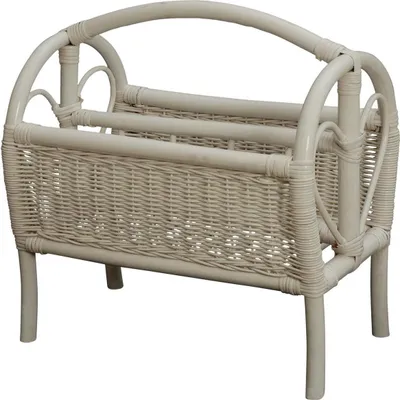 Produktbild von KRINES HOME Zeitungsständer mit Griff / Unterteilter Magazinsammler aus Natur-Rattan (Weiss)