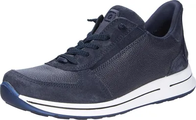 A single navy blue sneaker with a white sole is shown against a white background.