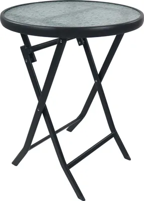 Produktbild von VCM Gartentisch rund Ø 55 cm, Metall Tisch mit Glasplatte, klappbar, wetterbeständig, Balkontisch für den Garten oder Terrasse Outdoor – Sonlas