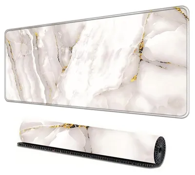 Produktbild von Gaming Mauspad XXL 800x300mm Marmor Design Weiß-Gold Rutschfeste Gummibasis
