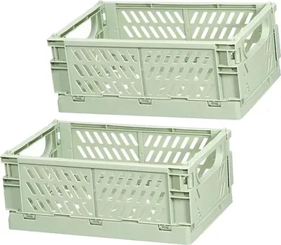 Produktbild von 2 Stück Aufbewahrungskorb Kleine Klappboxen Grün Faltbar Stabil Aufbewahrungskiste Kunststoff Klappkorb für Küche/Kinderzimmer/Büro(Hellgrün)