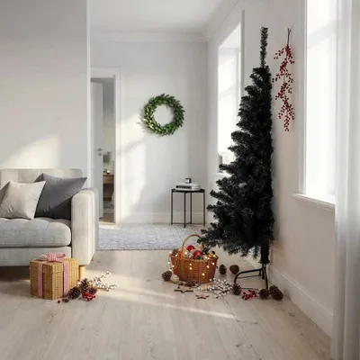 Image de vidaXL Semi-sapin de Noël artificiel avec support Noir 180 cm PVC