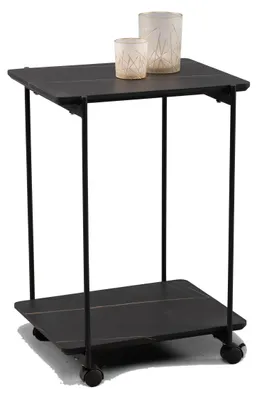 Beistelltisch Marmoroptik mit Rollen 45x65x37 cm schwarz