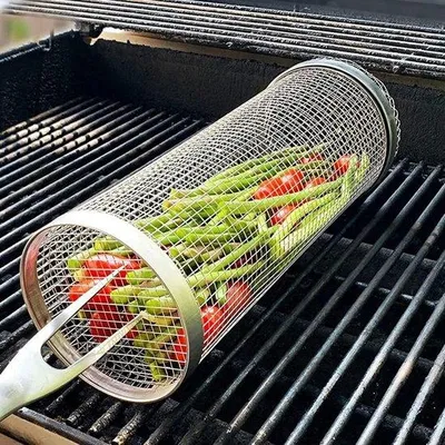 Produktbild von Famanu BBQ-Mand aus rostfreiem Stahl - hitzebeständig - rund - 30 cm - 13,5 l