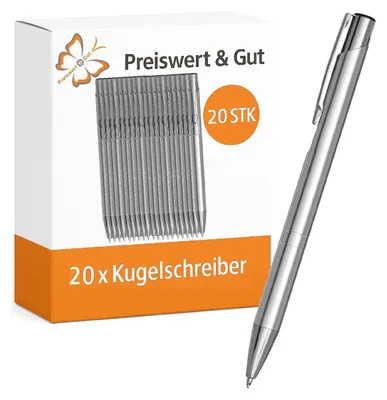 Produktbild von 20x Kugelschreiber Hochwertig 13,7cm Aluminium blaue Tinte Werbeartikel Silber