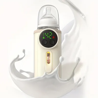 Image de Chauffe-biberon portable Zimilo avec écran LED, recharge rapide USB-C, compatible avec les biberons de 50 à 80 mm, contrôle de la température, veilleuse, beige