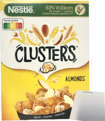 Produktbild von Nestle Clusters Mandel Cerealien 63% Vollkorn (325g Packung) + usy Block