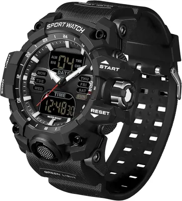 Produktbild von Robuste Herren Militär Uhr Digital mit LED-Leuchtdisplay, analog-digital, 50M wasserdicht, stoßfestes Harzgehäuse, Gummiband, Outdoor Sportuhr Jungen