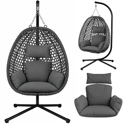 Produktbild von SOFOTEL Hängesessel Schaukelstuhl mit Gestell und Kissen Schaukelsessel 150 kg