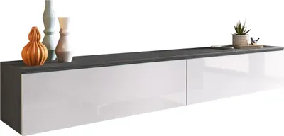 Produktbild von MIRJAN24 TV-Lowboard Detroit D180, Stilvoll TV-Tisch, 2 Türen, Modern Wohnzimmer (Matera / Weiß Hochglanz, ohne Beleuchtung)