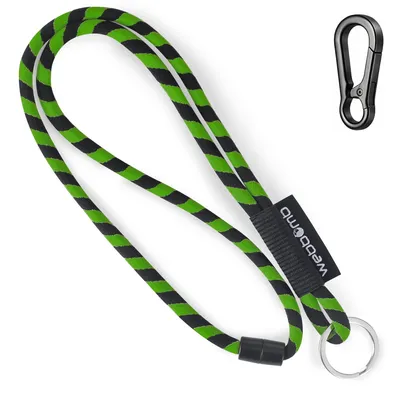 Produktbild von WEBBOMB® Tubular Lanyard grün / schwarz rund weich lang mit Karabinerhaken & Schlüsselring Schlüsselband Umhängeband Schlüsselanhänger 17g Keychain