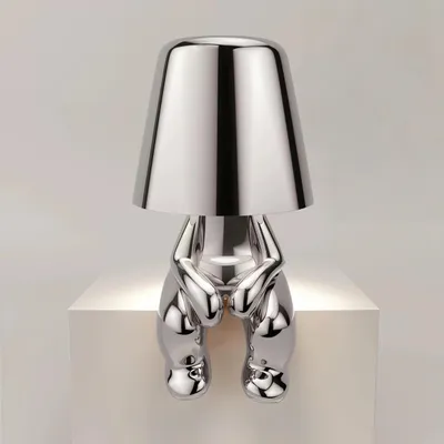 Produktbild von Thinker-Statue LED Nachttischlampe mit Touch-Steuerung,USB-Aufladung,3 Helligkeitsstufen,Kabellose Dimmbare Tischlampe,Dekorative  Nachtlicht(SilverD)