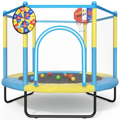 Image de Trampoline pour enfants avec filet de sécurité et panier de basket