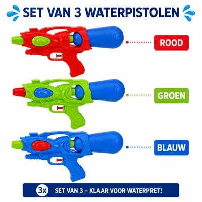 Produktbild von 3er-Set Wasserpistolen – 30 cm Wasserpistole – Rot, Grün & Blau – PP-Kunststoff – Mit Abzugsmechanismus – Sommerspielzeug