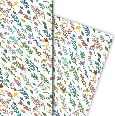 Produktbild von Leichtes florales Geschenkpapier mit Wildblumen Streifen, weiß - G9917, 32 x 48cm