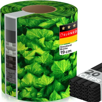 Produktbild von ELONEO PVC Sichtschutzstreifen für Doppelstabmattenzaun, 1 Rolle, 35m x 19cm, Blätter