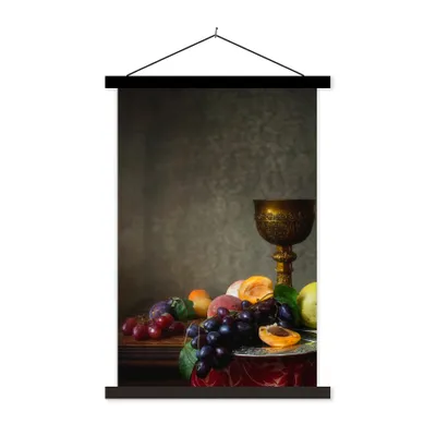 Produktbild von MuchoWow® Textilposter Rustikal - Tisch - Obst - Stilleben - Tasse 40x60 cm mit schwarzem Rahmen - Wanddekorationen