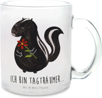 Produktbild von Mr. & Mrs. Panda Tee Tasse Stinktier Blume - Transparent - Geschenk, Wildtier, Skunk, Teeglas, Dreams, glastasse, Teetasse aus Glas, Pott, Stinker, Träume, Trinkglas