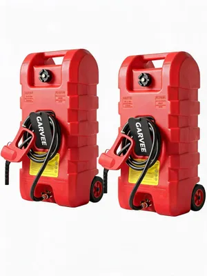 Produktbild von Mobiler Kraftstoffkanister - 2er Pack Benzintank 57 l HDPE - Mit Transferpumpe - Auslaufsicher - Fahrbar - Für Hof und Garage - Rot