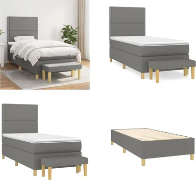 Zdjęcie produktu dla vidaXL Łóżko Boxspring z materacem ciemnoszary 100x200 cm tkanina - Łóżko Boxspring - Boxspringbetten - Bett - Schlafzimmermöbel