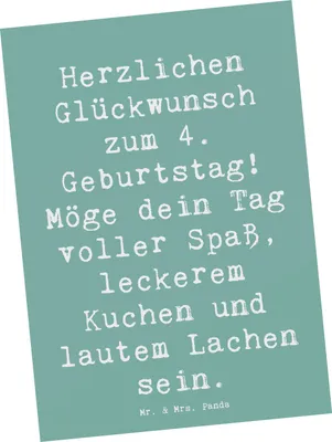 Produktbild von Mr. & Mrs. Panda Ansichtskarte Spruch 4. Geburtstag - Meeresbrise - Geschenk, Kinderfreude, Kindergeburtstag, Postkarten, Grußkarte, Meilenstein, Kinder feiern, Fotokarte