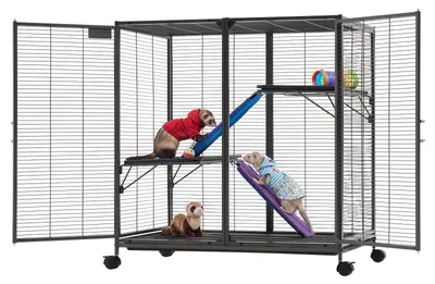 Produktbild von VEVOR Kleintierkäfig Metall Frettchenkäfig Kleintiergehege 90x58x96 cm, Frettchen Chinchillas Gleithörnchen Meerschweinchen & Kaninchen 3-Stöckig 13,97 mm Drahtabstand Feststellbare Schwenkrolle