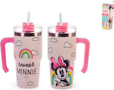 Image de Thermos Minnie avec paille en acier inoxydable, 600 ml