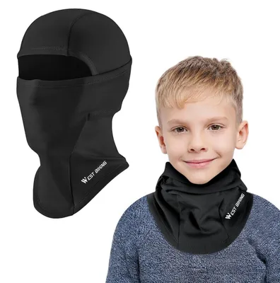 Immagine prodotto di Cappuccio antivento invernale multifunzionale per bambini, in pile caldo, ideale come maschera da sci per ragazzi e ragazze dai 4 ai 12 anni, colore nero