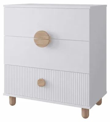 Obrázok produktu pre LOFT Biela Komoda S 3 Zásuvkami 80x90x48 cm S Bukovými Úchytkami A Nožičkami