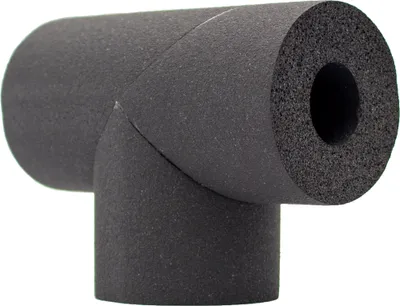 A black foam T-junction pipe fitting.