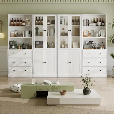 Immagine prodotto di Libreria a 5 ripiani con ante in vetro, altezza 180 cm, colore bianco