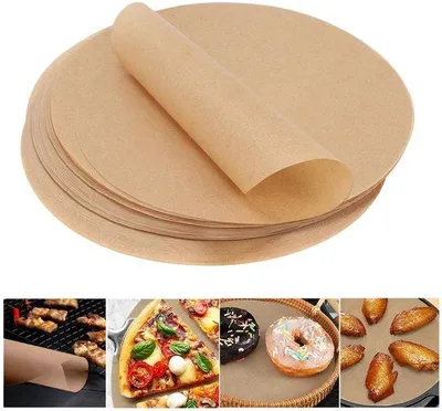 Immagine prodotto di Foglio di carta da forno rotondo da 30 cm, resistente al calore, per pizze, friggitrici ad aria, barbecue