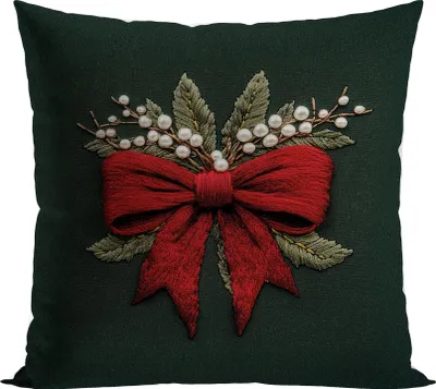 Produktbild von MARKIZETA | Weihnachtskissenbezug - Weihnachtskissenhülle - 40 x 40 cm - Grün Rot - Schleife - Kissenhülle - Weihnachten