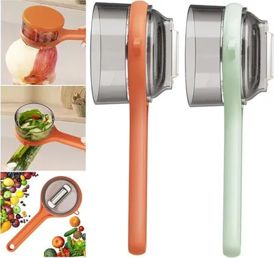 Immagine prodotto di Tagliafrutta e verdura con contenitore - Tagliafrutta multifunzione in acciaio inossidabile in due pezzi per uso domestico - 2 pezzi