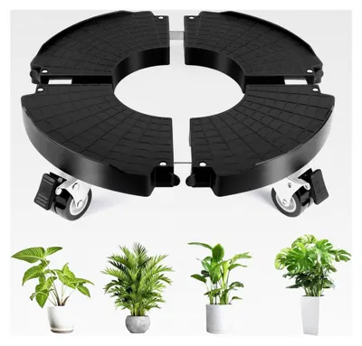 Produktbild von Pflanzenroller Ø 35-48 cm, Rollbrett für Pflanzen bis 150 kg, Blumenroller rund mit 360° drehbaren Rädern, Untersetzer für große Blumentöpfe im Innen- und Außenbereich