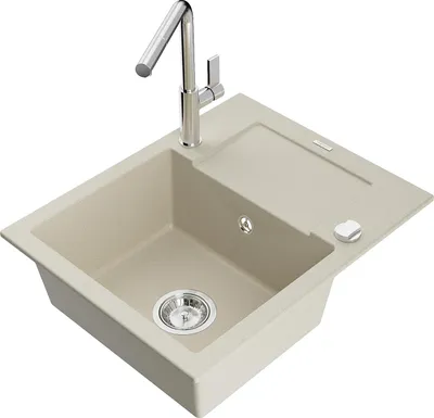 Immagine prodotto di Mexen Enzo lavello da cucina in granito a 1 vasca con sgocciolatoio e rubinetto da cucina Flora, beige - 6506-69-670401-00