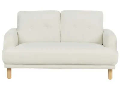 Produktbild von BELIANI 2-Sitzer Sofa Cremeweiß Stoffbezug mit Hohen Holzbeinen Armlehnen Knopfheftung Skandinavisch Retro Modern Wohnzimmer Ausstattung