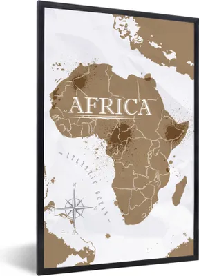 Produktbild von MuchoWow® MuchoWow® Gerahmtes Poster Weltkarte - Braun - Afrika 20x30 cm - Poster mit zchwarzem Bilderrahmen - Drucken - Bilder Poster im Rahmen