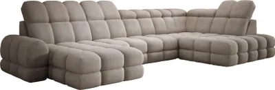 Zdjęcie produktu dla DomoHome narożnik Tollo Sand Anthology tkanina prawa strona 400x217x105 cm, sofa w kształcie litery U z funkcją spania, pojemnik na pościel 120x85x17 cm, regulowany elektrycznie