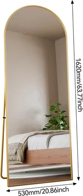 Zdjęcie produktu dla Lustro panoramiczne – stojące lub wiszące, wymiary 162x53 cm – szkło HD – rama metalowa – do sypialni lub salonu – kolor złoty