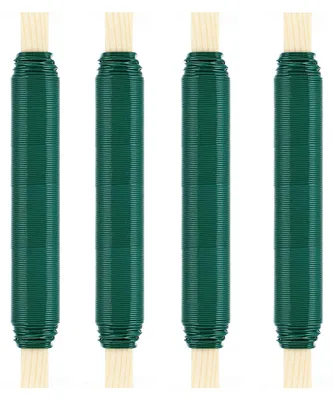 Produktbild von Grüner, stabiler Blumendraht-Set, 4 Stück, 0,65 mm, gewickelter Draht auf Holzspule, Basteldraht, dünn und vielseitig, ideal zur Befestigung von Pflanzen