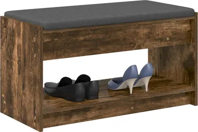 Produktbild von "Sonderangebot" Flurbank(1 pcs）CLORIS - Bettbank - Sitzbank - mit Kissen mit Regal Geräucherte Eiche 83x38x45cm - Sitzbänke NeuMöbel7771335