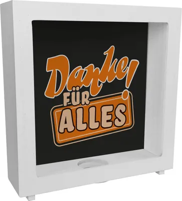 Produktbild von Rahmen Spardose aus Holz in Orange zum Thema Dankbarkeit - Danke für Alles!